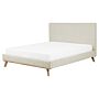 Eu King Size Bed Beige Chenille 5ft3 Upholstered Frame Channel Tufted Headboard