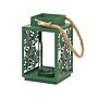 Lantern Green Metal 25 Cm Glass Candle Holder Monstera Leaves Boho Decoration