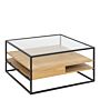 Randolf Square Coffee Table With 2 Shelves In Black And Oak