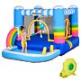 Outsunny Kids Bouncy Castle House Inflatable Trampoline Water Pool 2 In 1 With Blower For Kids Age 3-12 Rainbow Design 2.9 X 2 X 1.55m