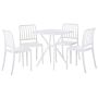 Garden Dining Set White Plastic 4 Seater Square Table Stackable Chairs Weatherproof