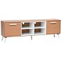 Tv Stand Light Wood With White For Up To 78ʺ Tv Media Unit With 2 Cabinets Shelves