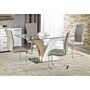 Simone Hg Dining Table White & Nat. With Clear Glass Top