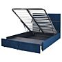 Bed Frame Navy Blue Velvet Eu Double Size 4ft6 With Storage And Drawers