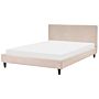 Eu Double Size Panel Bed 4ft6 Beige Fabric Slatted Frame