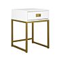 Side Table White With Gold Metal Base Storage Drawer Bedside Nightstand