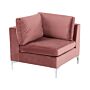 1-seat Corner Section Pink Velvet Sofa Module Silver Metal Legs