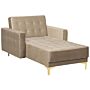 Chaise Lounge Sand Beige Velvet Tufted Fabric Modern Living Room Reclining Day Bed Gold Legs Track Arms Beliani