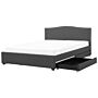 Bed Frame Grey Polyester Upholstered Drawer Storage 6ft Eu Super King Size Traditional Design