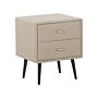 Bedside Table Beige Faux Leather Upholstery 2 Drawers Nightstand Minimalist Modern Design Black Legs