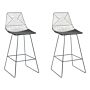 Set Of 2 Dining Chairs Silver Metal Steel With Faux Leather Seat Pad