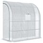 Outsunny Walk-in Lean To Polytunnel Greenhouse With Windows And Doors 2 Tiers 4 Wired Shelves 200l X 100w X 215hcm White