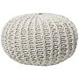 Pouf Ottoman Beige Knitted Cotton Eps Beads Filling Round Small Footstool 50 X 35 Cm