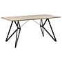 Dining Table Light Wood Finish 160 X 90 Cm Black Metal Legs