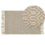 Runner Rug Beige Jute And Cotton 50 X 80 Cm Fringed Hand Woven