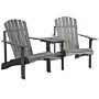 Outsunny Wooden Outdoor Double Adirondack Chairs Loveseat W/ Center Table And Umbrella Hole Grey