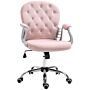 Vinsetto Ergonomic Desk Chair 360° Swivel Diamond Tufted Home Work Velour Padded Base 5 Castor Wheels, Pink