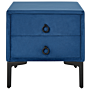 Bedside Table Blue Velvet Black Metal Legs With 2 Storage Drawers 44x 38 Cm Nightstand