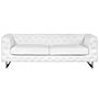 3 Seater Chesterfield Style Sofa White Tuxedo Arms Buttoned Back Silver Legs