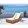 Reclining Sun Lounger Light Wood And White Acacia Wood With Cushions Adjustable Backrest