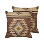 Set Of 2 Scatter Cushions Multicolour Jute Cotton 45 X 45 Cm Geometric Pattern Handmade Removable Cover With Filling