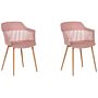 Set Of 2 Dining Chairs Pink Synthetic Material Metal Legs Open Work Backrest Modern Living Room Beliani