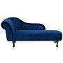 Chaise Lounge Blue Left Hand Velvet Buttoned Nailheads