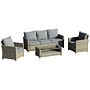 Outsunny 5-seater Patio Wicker Sofa Set, Outdoor Pe Rattan Sectional Conversation Aluminium Frame Furniture Set W/ Padded Cushion, 2-tier Table Brown