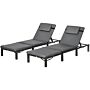 Outsunny Rattan Sun Loungers Set Of 2 With 5-level Adjustable Backrest, Wicker Lounge Chairs With Padded Cushion And Headrest For Outdoor Garden, Dark Grey