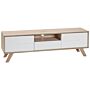 Tv Stand White And Light Wood Veneer For Up To 64ʺ Tv With 2 Cabinets And Drawer