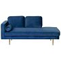 Chaise Lounge Navy Blue Velvet Upholstered Left Hand Orientation Metal Legs Bolster Pillow