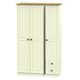 Warwick Tall Triple Plain + Drawer Wardrobe In Cream Ash & Modern Oak