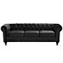 Chesterfield Sofa Black Velvet Fabric Upholstery Dark Wood Legs 3 Seater