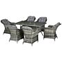 Outsunny 7 Pieces Pe Rattan Dining Set Furniture Patio Wicker Furniture With Tempered Glass Table Top, Umbrella Hole And Cushions, Grey