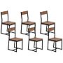 Set Of 6 Dining Chairs Dark Wood Metal Legs