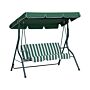 Patio Garden Swing Green Striped Mesh Steel Frame 3 Seater With Canopy