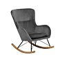 Rocking Chair Dark Grey Velvet Metal Legs Wooden Skates