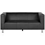 3 Seater Sofa Black Faux Leather Silver Metal Legs