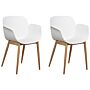 Set Of 2 Dining Chairs White Plastic Seats Metal Legs For Dining Room Kitchen Beliani