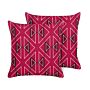 Set Of 2 Garden Cushions Pink Polyester Geometrical Pattern 45 X 45 Cm Square Modern Outdoor Patio Water Resistant