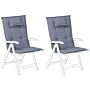 Set Of 2 Garden Chair Cushion Blue Polyester Seat Backrest Pad Modern Design Outdoor Pad