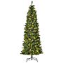 Homcom 7ft Prelit Artificial Pencil Christmas Tree With Warm White Led Light, Red Berry, Holiday Home Xmas Decoration, Green