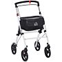 Homcom Folding Upright Rollator Walker With Lightweight Walking Frame, Storage Bag, Tray, Dual Brakes, Adjustable Handle Height, Mobility Aid Rolling 4 Wheeled Walker For Seniors, White