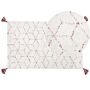 Area Rug White Cotton 80 X 150 Cm Rectangular With Tassels Tufted Geometric Oriental Pattern