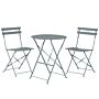 3 Piece Bistro Set Grey Metal Folding Slatted Seat Back Outdoor