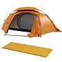 Outsunny Camping Tent With Self Inflatable Mattress, 1 Person Dome Tent With Removable Rainfly And Aluminium Frame, 2000mm Waterproof, Portable With Bags, For Fishing Hiking, Orange/khaki