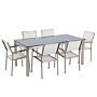 Garden Dining Set White With Black Glass Table Top 6 Seats 180 X 90 Cm