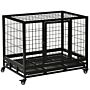 Pawhut 38" Heavy Duty Metal Dog Kennel Pet Cage With Crate Tray And Wheels - Black (medium)