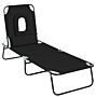 Outsunny Sun Lounger Foldable Reclining Chair With Pillow And Reading Hole Garden Beach Outdoor Recliner Adjustable Black