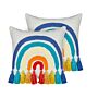 Set Of 2 Scatter Cushions Multicolour Cotton 45 X 45 Cm Throw Pillow Embroidered Rainbow Pattern